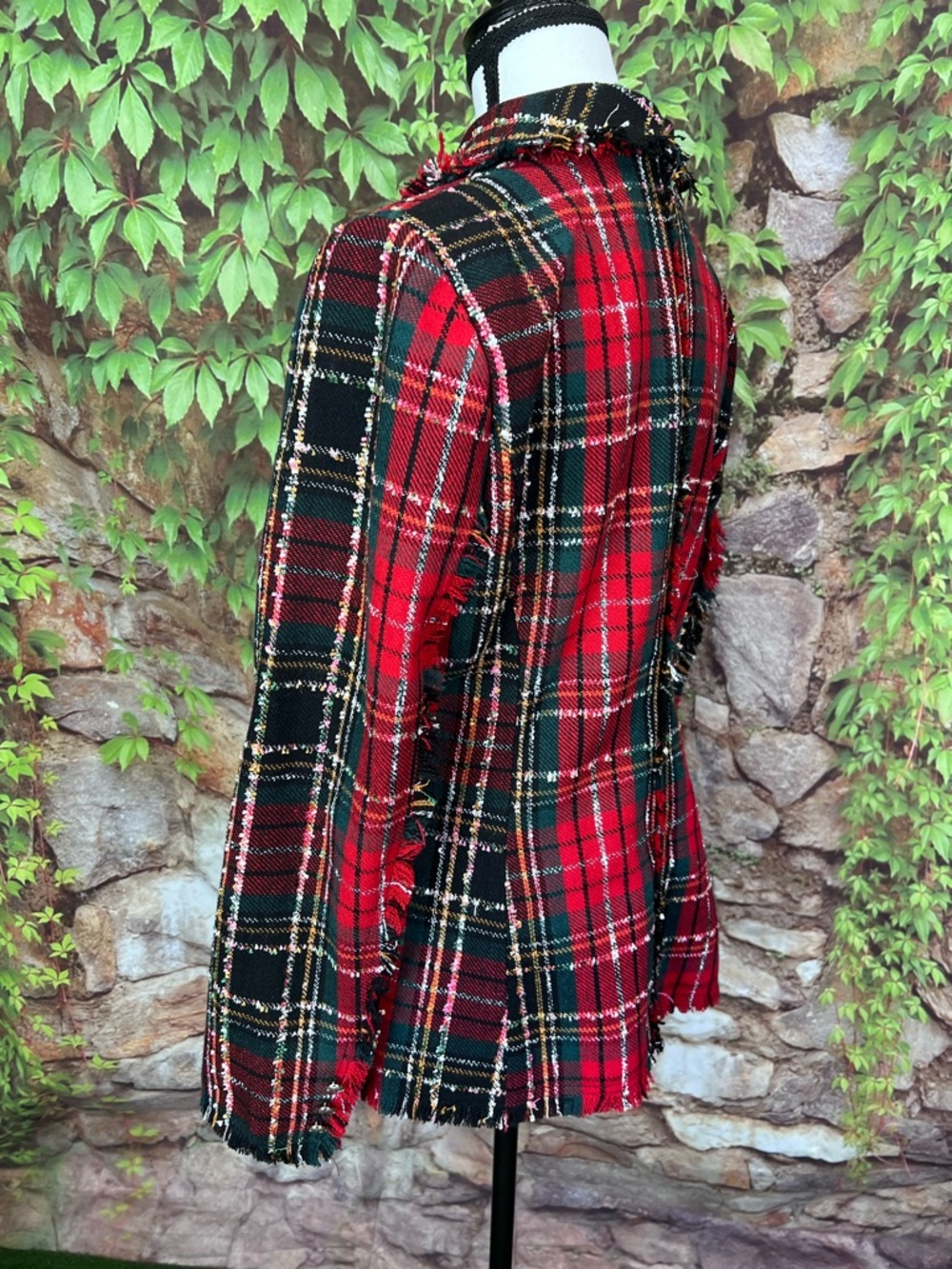 RACHEL ZOE Preppy Red Raw Hemmed Tartan Plaid Equestrian Blazer, M - Picture 9 of 16